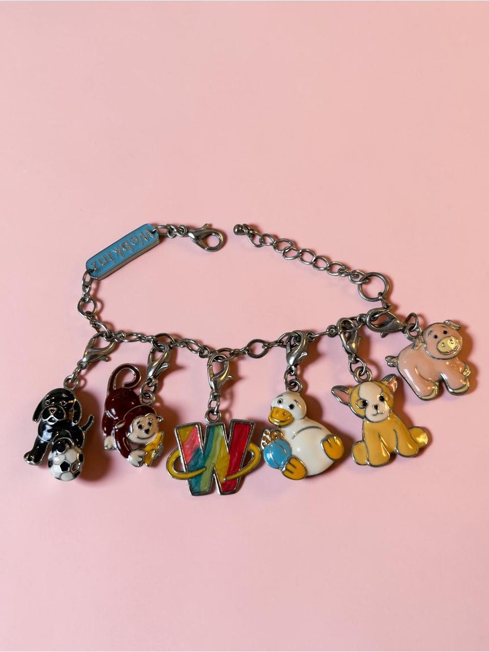 Vintage Webkinz Collectible Charm Bracelet, 6 Enamel Charms Y2K Kidscore